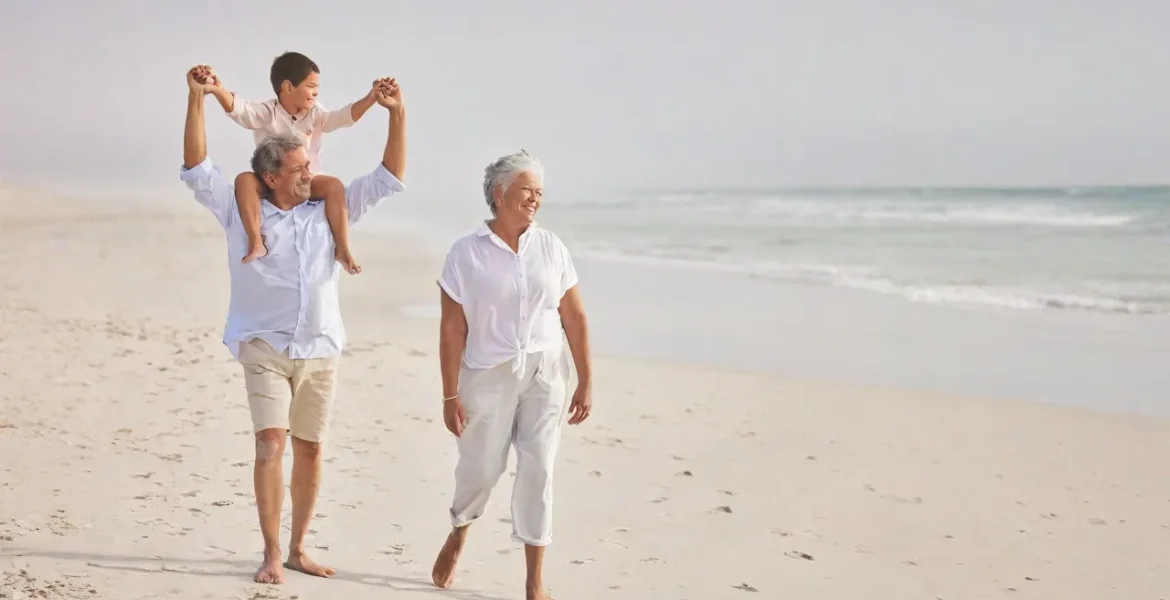 Family walking on beach